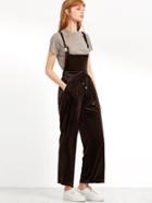 Shein Brown Tied Waist Velvet Overall Pants