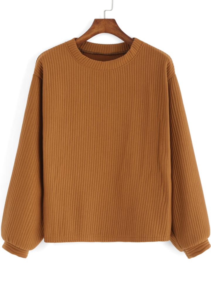 Shein Khaki Round Neck Casual Crop Sweatshirt