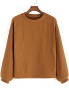 Shein Khaki Round Neck Casual Crop Sweatshirt