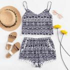 Shein Geometric Print Pompom Trim Cami Top & Shorts Set