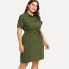 Shein Plus Tie Front Cuffed Shirt Dress