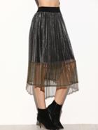 Shein Metallic Silver Mesh Overlay Pleated Skirt