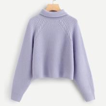 Shein Raglan Sleeve Rolled Up Neck Jumper