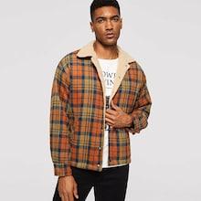 Shein Men Fleece Lined Button Up Plaid Jacket