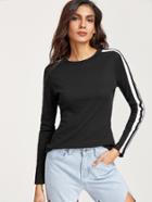 Shein Black Striped Long Sleeve Slim Fit T-shirt