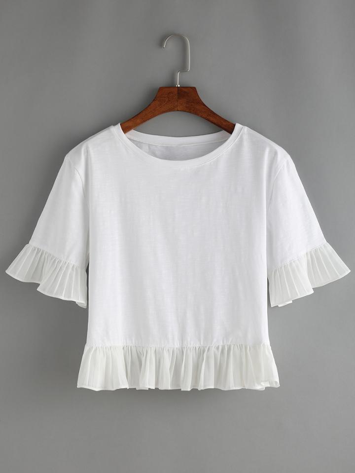 Shein White Ruffle Hem T-shirt
