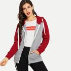 Shein Contrast Color Zip Up Hooded Jacket