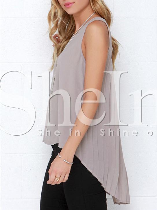 Shein Grey Sleeveless Pleated High Low Tank Top
