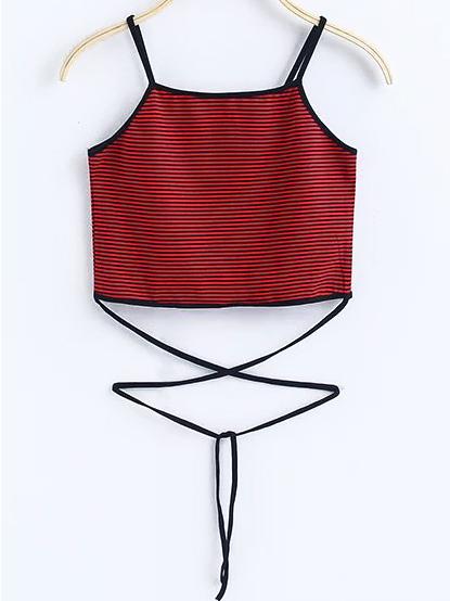 Shein Red Striped Lace Up Detail Cami Top