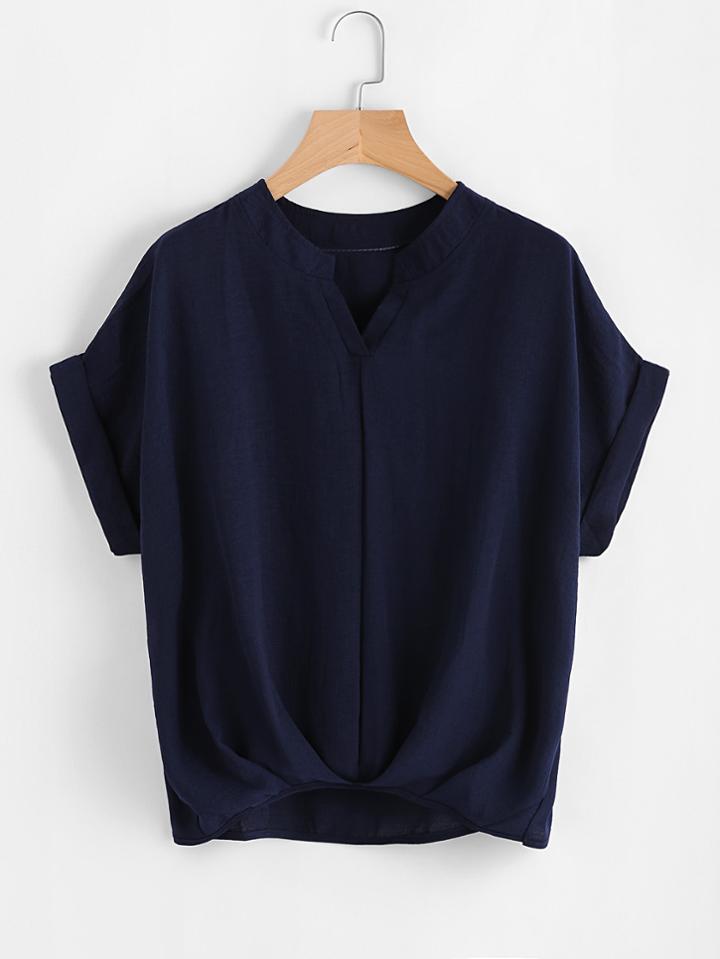 Shein Pleated Detail Cuffed Blouse