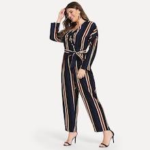 Shein Plus Surplice Front Self Tie Striped Jumpsuit