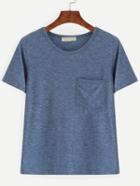Shein Blue Slub T-shirt With Pocket