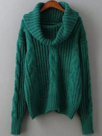 Shein Green High Neck Cable Knit Sweater
