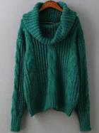Shein Green High Neck Cable Knit Sweater