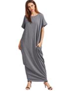 Shein Heather Grey Short Sleeve Pockets Maxi Dress