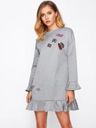 Shein Patch Detail Frill Cuff And Hem Sweatshirt Dress