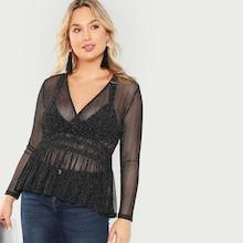 Shein Plus Shirred Waist Semi Sheer Blouse