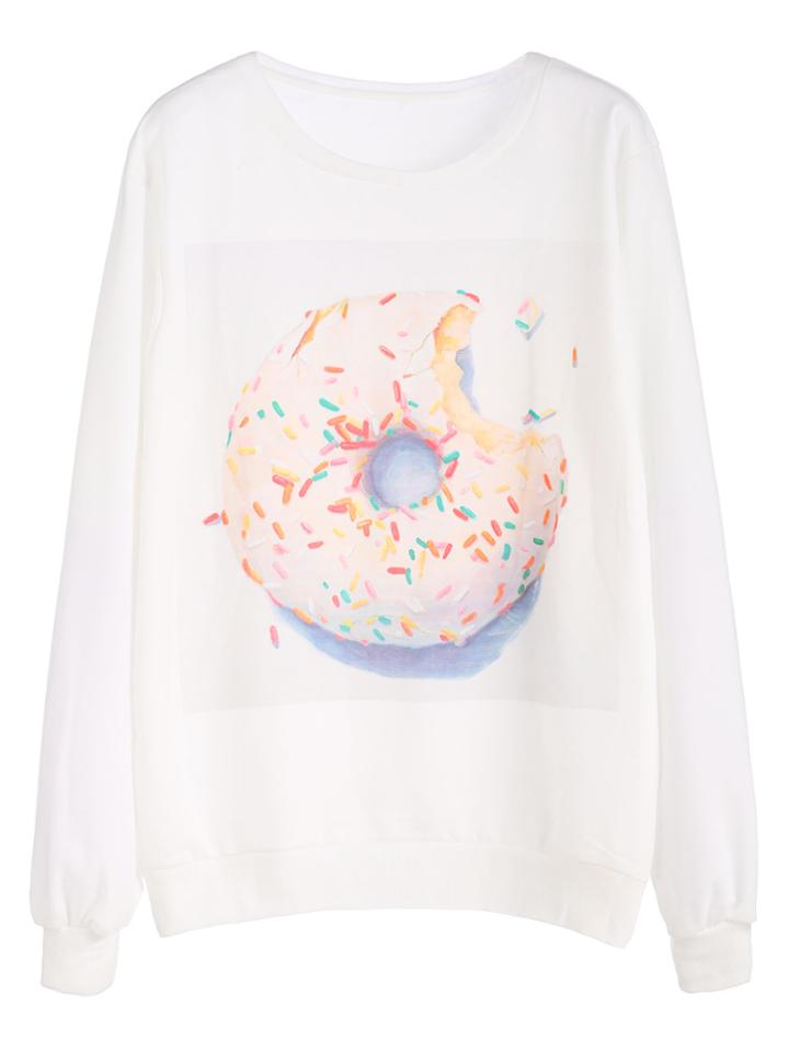 Shein White Donut Print Sweatshirt