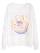 Shein White Donut Print Sweatshirt