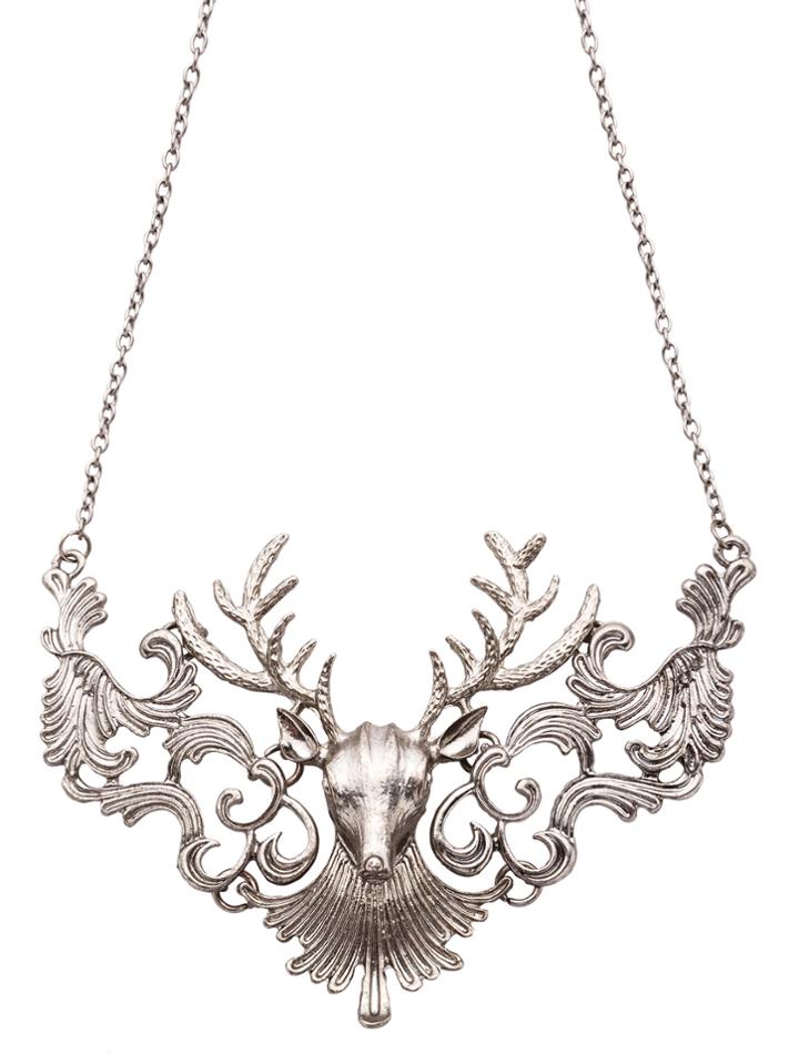 Shein Antique Silver Deer Head Statement Necklace