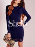 Shein Navy Long Sleeve Adorable Scallop Hollow Dress