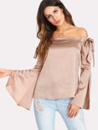 Shein Bell Sleeve Tie Side Satin Blouse