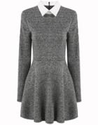 Shein Grey Fairisle Peterpan Collars Contrast Collar Long Sleeve Pleated Drop Waist Dress