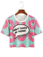 Shein Contrast Neck Donut Print Crop T-shirt