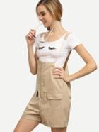Shein Khaki Strap Romper With Buttons