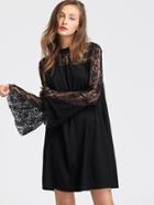 Shein Floral Lace Insert Flute Sleeve Dress