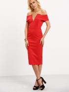 Shein V-notch Off-the-shoulder Red Sheath Dress