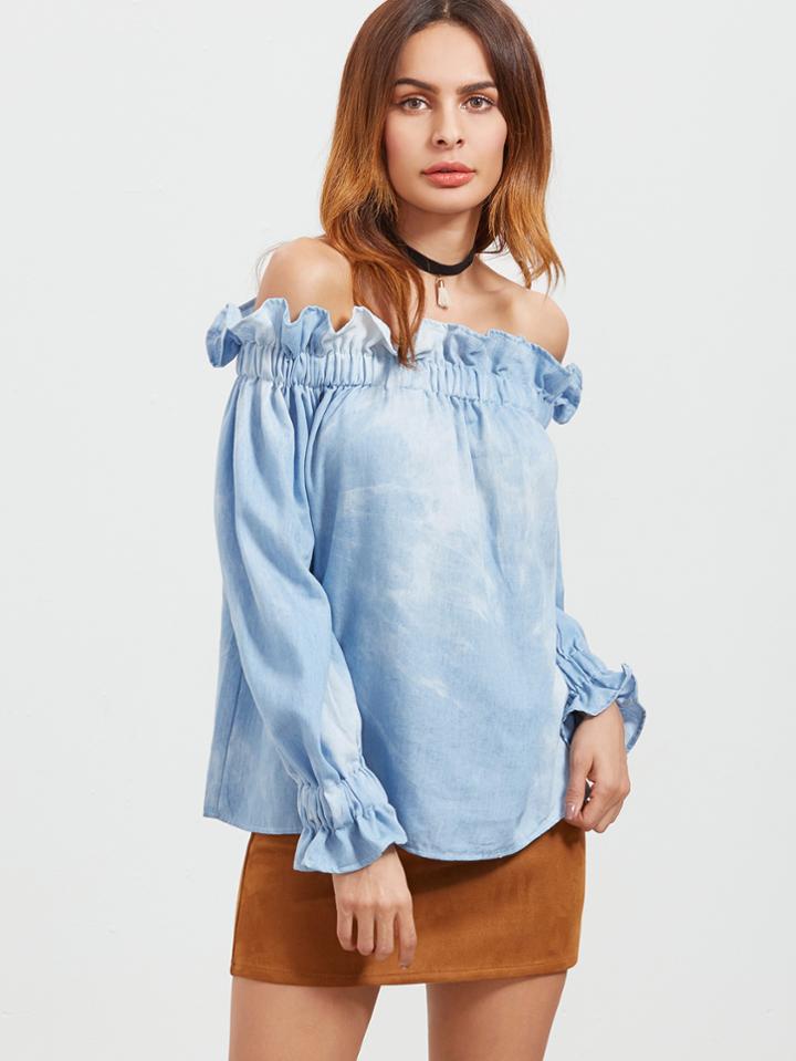 Shein Tie Dye Print Off The Shoulder Ruffle Top