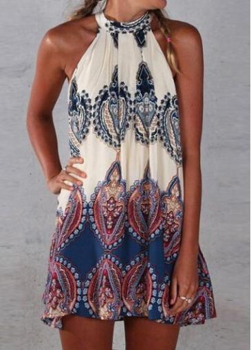 Rosewe Sleeveless Totem Print Mini Sheath Dress