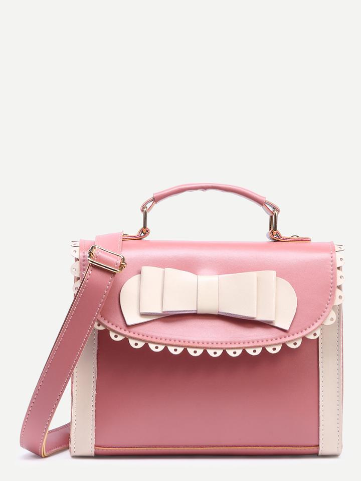 Shein Pink Color Block Bow Crossbody Bag