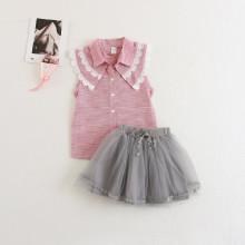 Shein Girls Applique Striped Top With Mesh Skirt