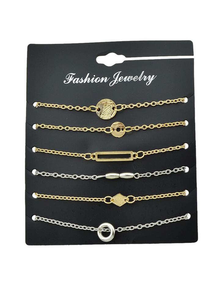 Shein 6pcs/set Gold Color Geometric Ring Fine Bracelet