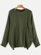 Shein Army Green Cable Knit Drop Shoulder Seam Sweater