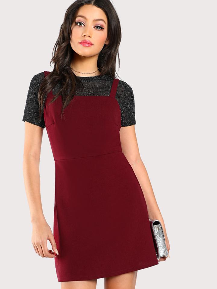 Shein Strap Dress With Glitter Sheer Tee