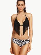 Shein Contrast Zebra Print Mix And Match Fringe Bikini Set