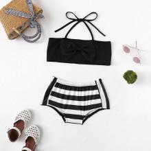 Shein Girls Bow Detail Striped Bikini Set