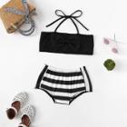 Shein Girls Bow Detail Striped Bikini Set