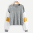 Shein Contrast Faux Fur Sleeve Marled Sweater