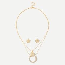 Shein Ring Pendant Layered Necklace & Earrings Set