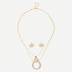 Shein Ring Pendant Layered Necklace & Earrings Set