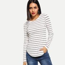 Shein Rib Knit Striped T-shirt