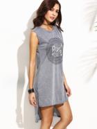 Shein Heather Grey Circle Print High Low Slit Dress