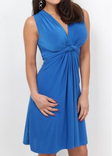 Rosewe High Waist Blue V Neck Dress