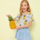 Shein Girls Pineapple And Letter Print Tee