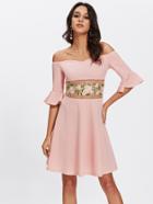 Shein Embroidery Lace Insert Fitted & Flared Dress