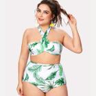 Shein Plus Palm Print Halter Bikini Set